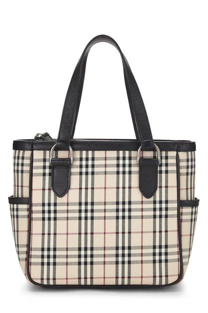 Burberry, sac à main en jacquard à carreaux noirs d'occasion, petit modèle, noir