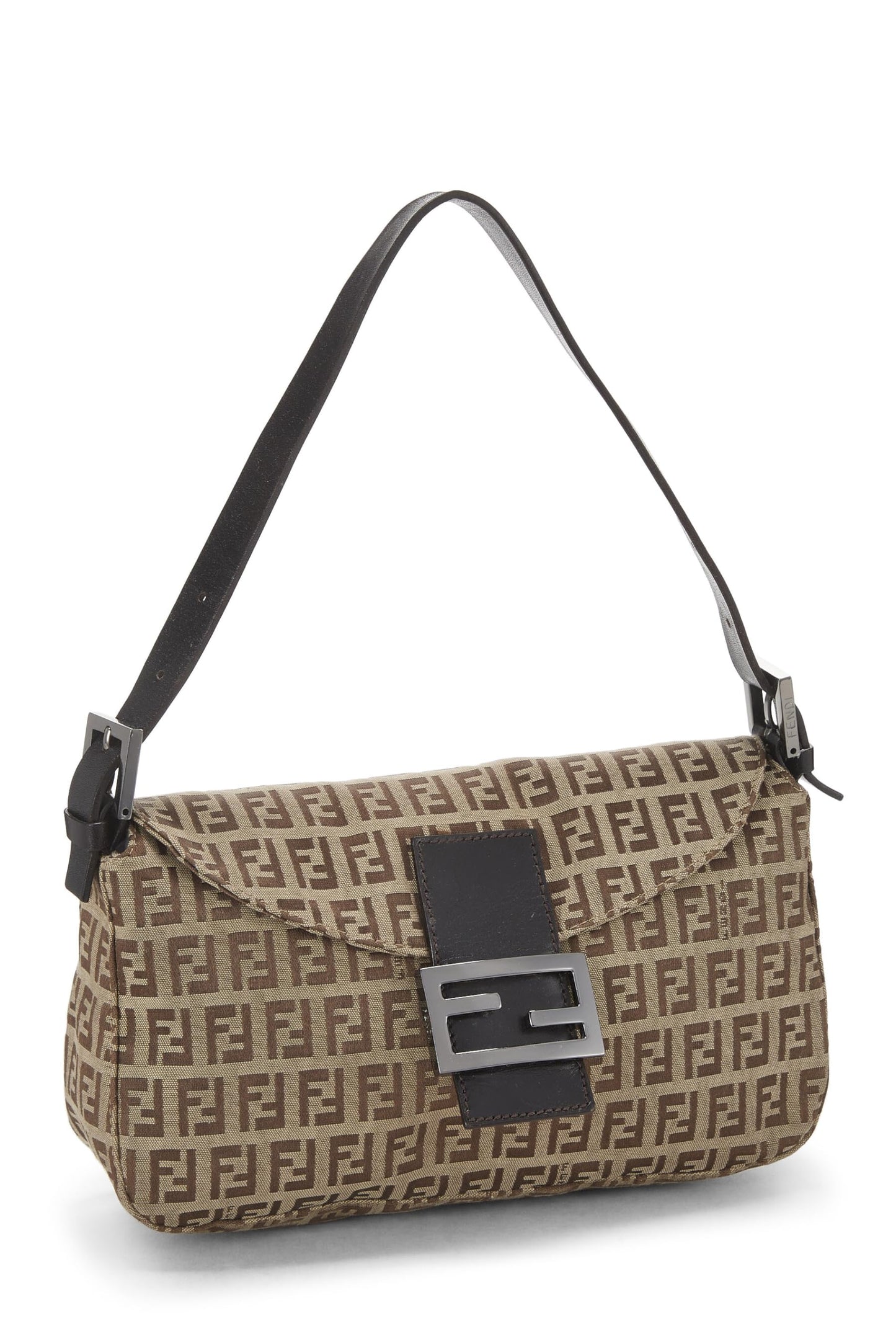 Fendi, Bolso de hombro de lona de calabacín marrón Pre-Loved, Marrón