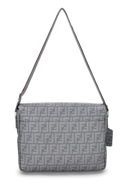 Fendi, sac messager en toile enduite Zucca gris d'occasion, grand modèle, gris