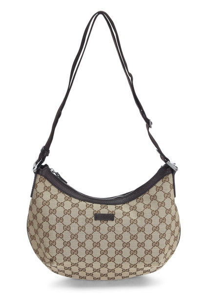 Gucci, sac messager rond en toile GG d'origine d'occasion, marron