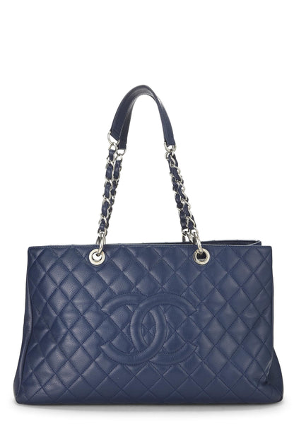 Chanel, Pre-Loved Navy Quilted Caviar Grand Shopping Tote (GST) XL, Navy