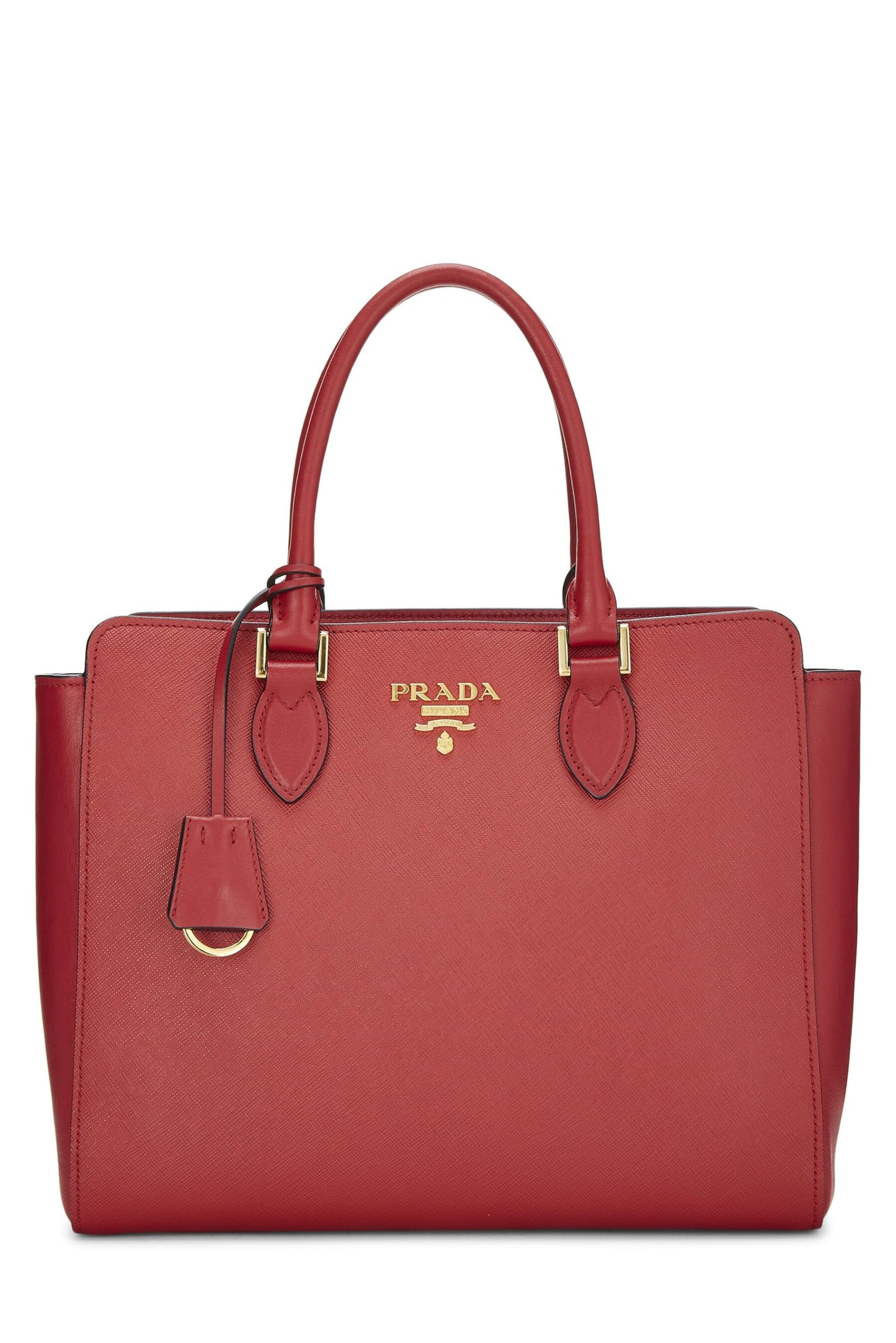 Prada, sac à main convertible en cuir Saffiano rouge d'occasion, petit modèle, rouge