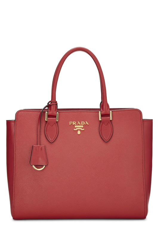 Prada, Bolso de mano convertible pequeño Saffiano rojo Pre-Loved, Rojo