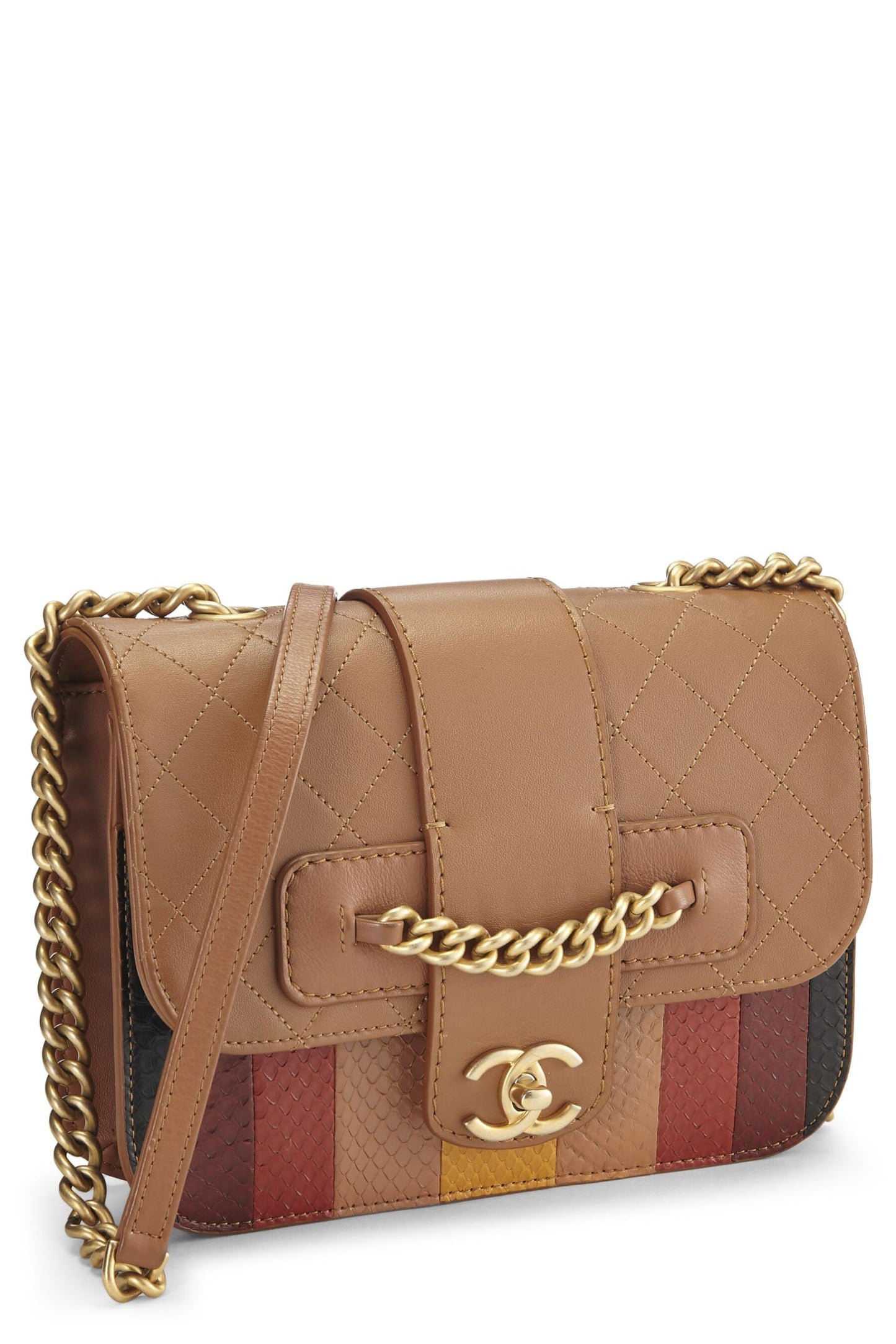 Chanel, Pre-Loved Brown & Multicolor Calfskin Front Chain Flap Bag, Multi