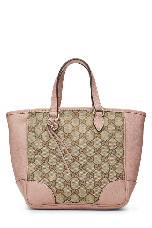 Gucci, sac fourre-tout Bree à poignée supérieure en toile GG rose d'occasion, petit modèle, rose