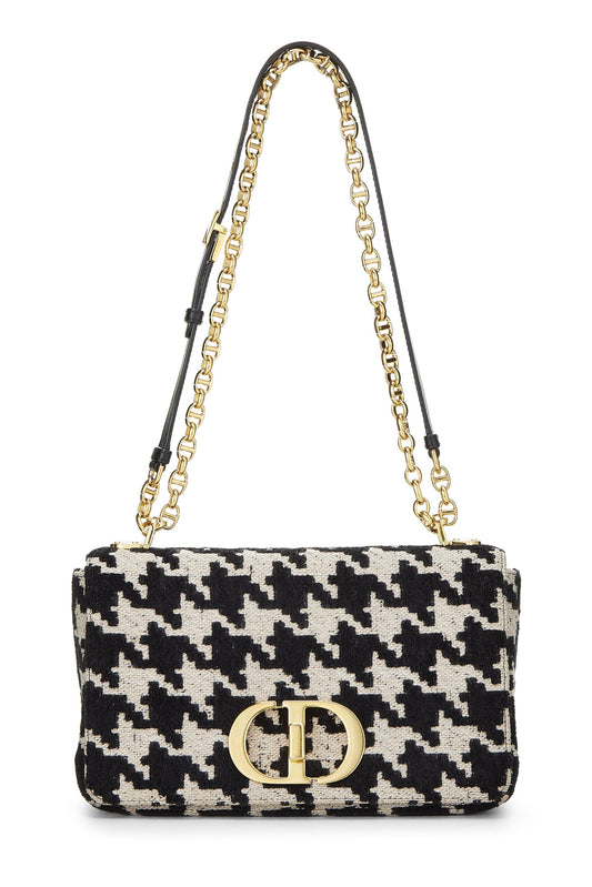 Dior, Pre-Loved Black & White Houndstooth Jacquard Caro Bag Medium, Black