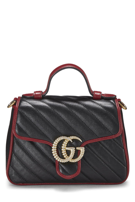 Gucci, sac à main à rabat en cuir noir Torchon Marmont Mini, d'occasion, noir