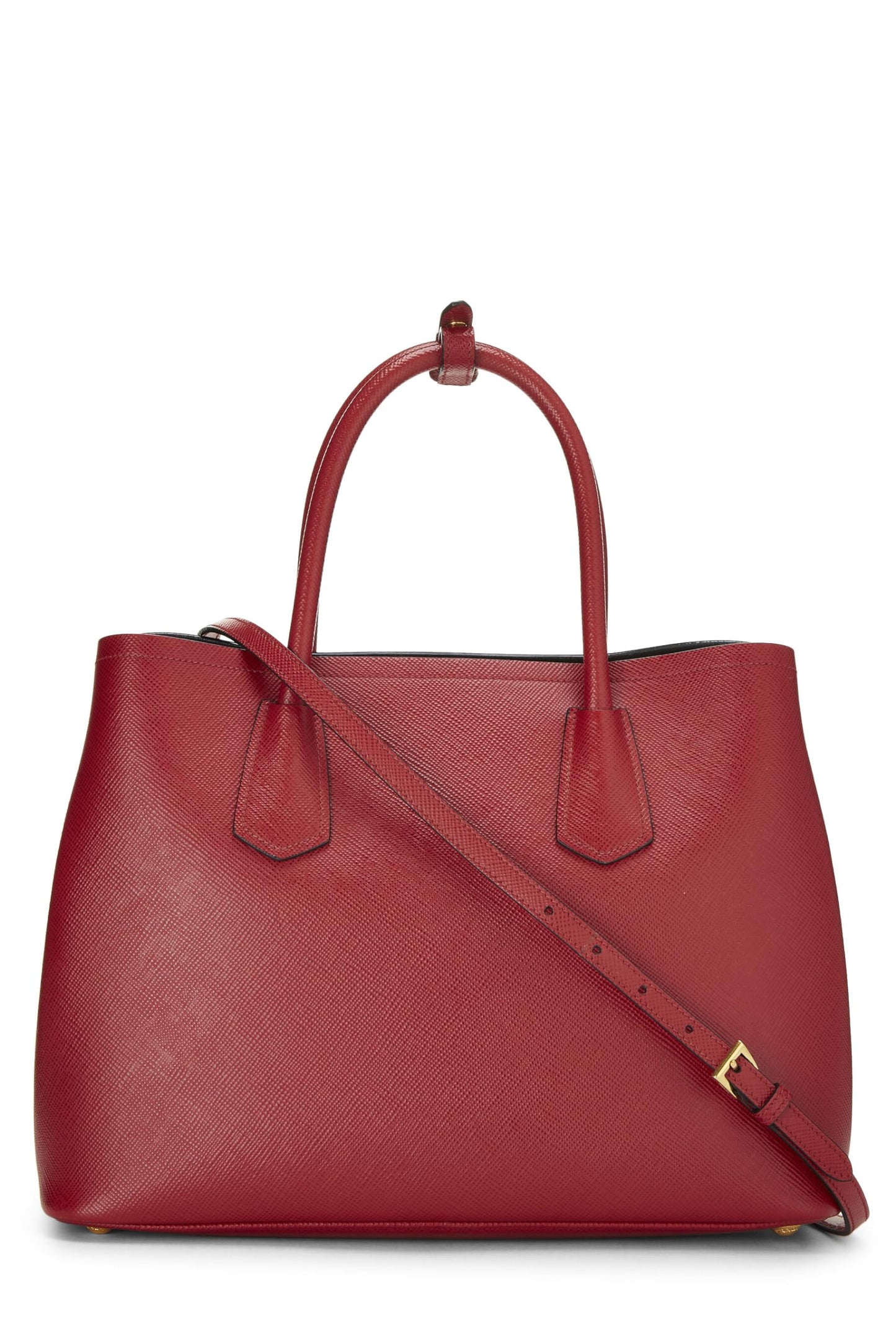 Prada, sac double moyen en saffiano rouge d'occasion, rouge