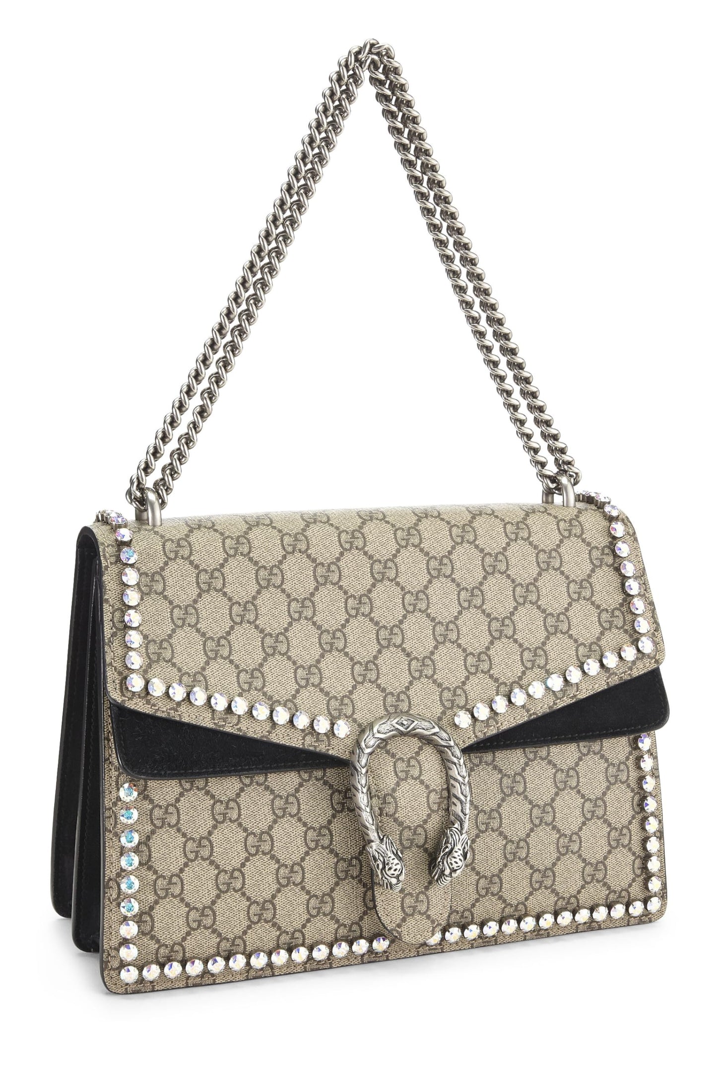 Gucci, Pre-Loved Original GG Supreme Canvas Crystal Embellished Dionysus Bag Medium, Black