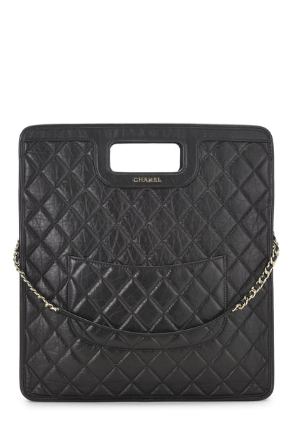 Chanel, sac shopping Charms en cuir de veau noir d'occasion, grand modèle, noir