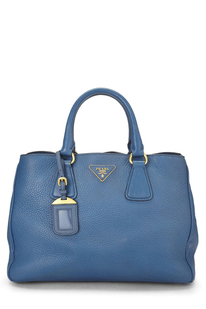 Prada, sac à main convertible Vitello Daino bleu d'occasion, bleu