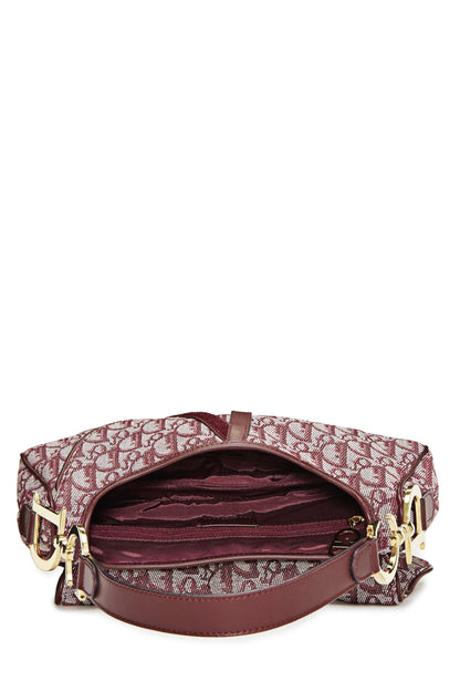 Dior, Pre-Loved Burgundy Trotter Canvas Double Saddle Bag, Burgundy