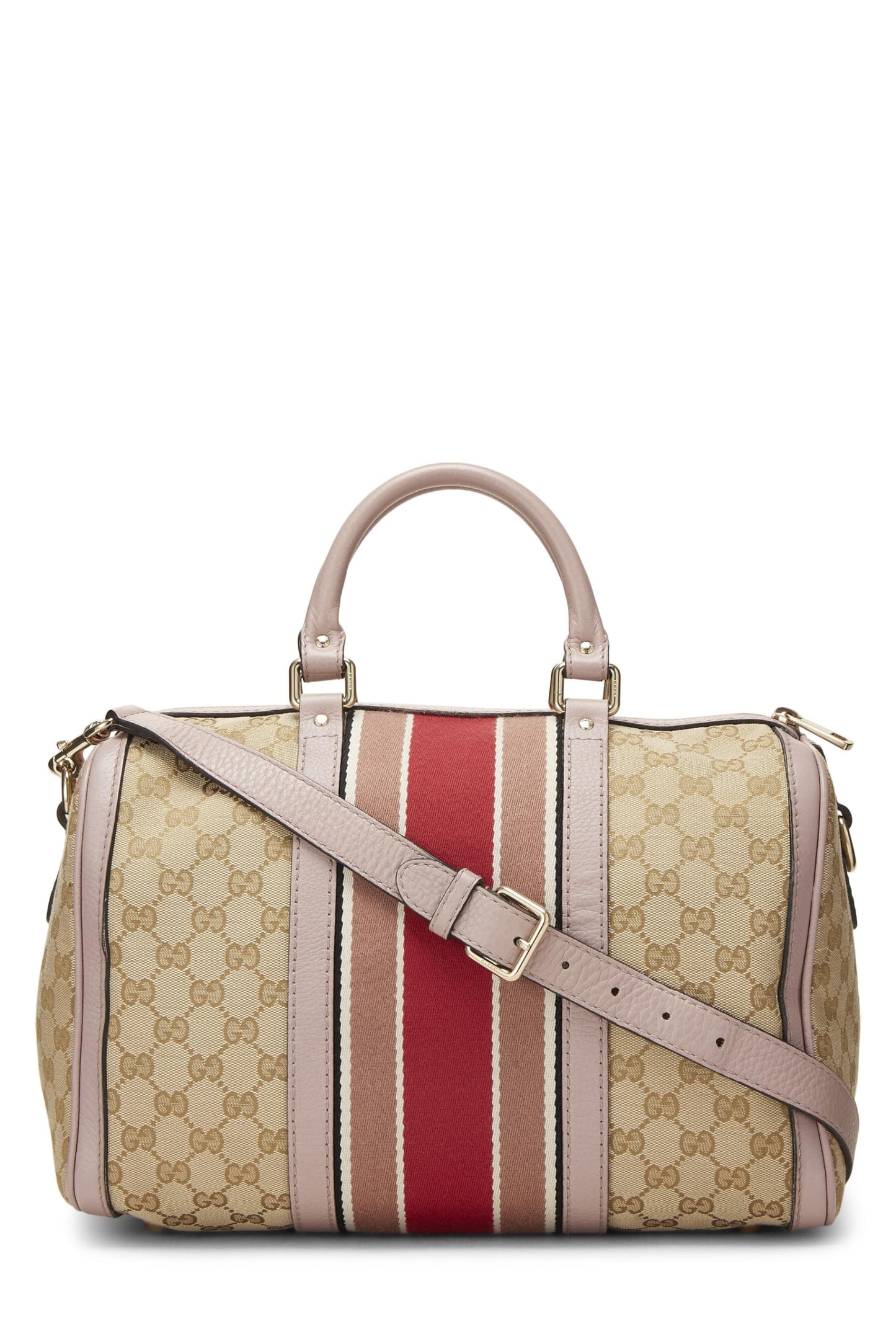 Gucci, Bolso Boston mediano con tribanda de lona GG original rosa Pre-Loved, Rosa