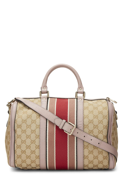 Gucci, Pre-Loved Pink Original GG Canvas Web Boston Bag Medium, Pink