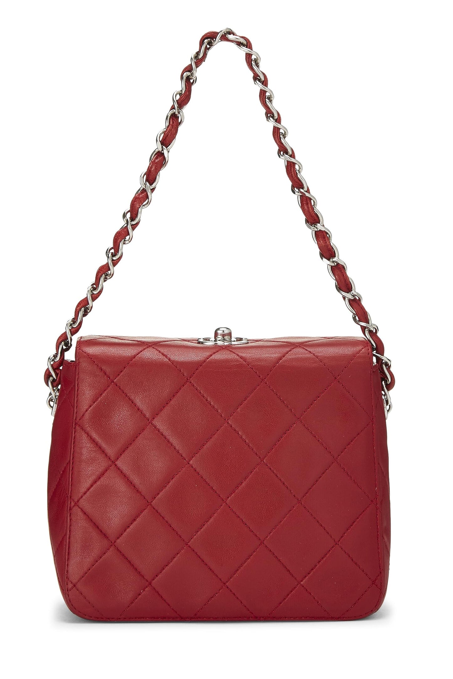 Chanel, Mini sac à main en cuir d'agneau matelassé rouge d'occasion, rouge