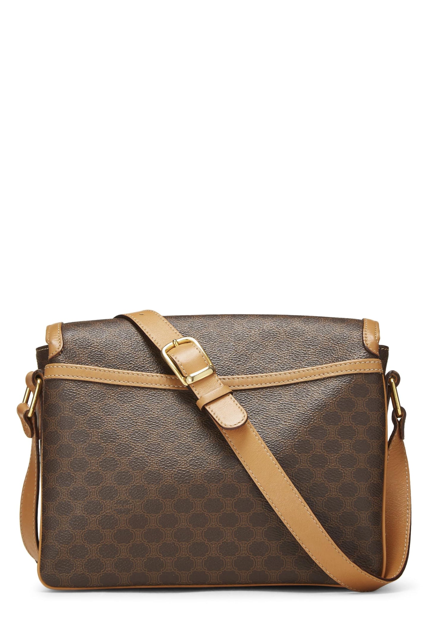 Céline, sac messager en toile enduite marron Macadam d'occasion, marron