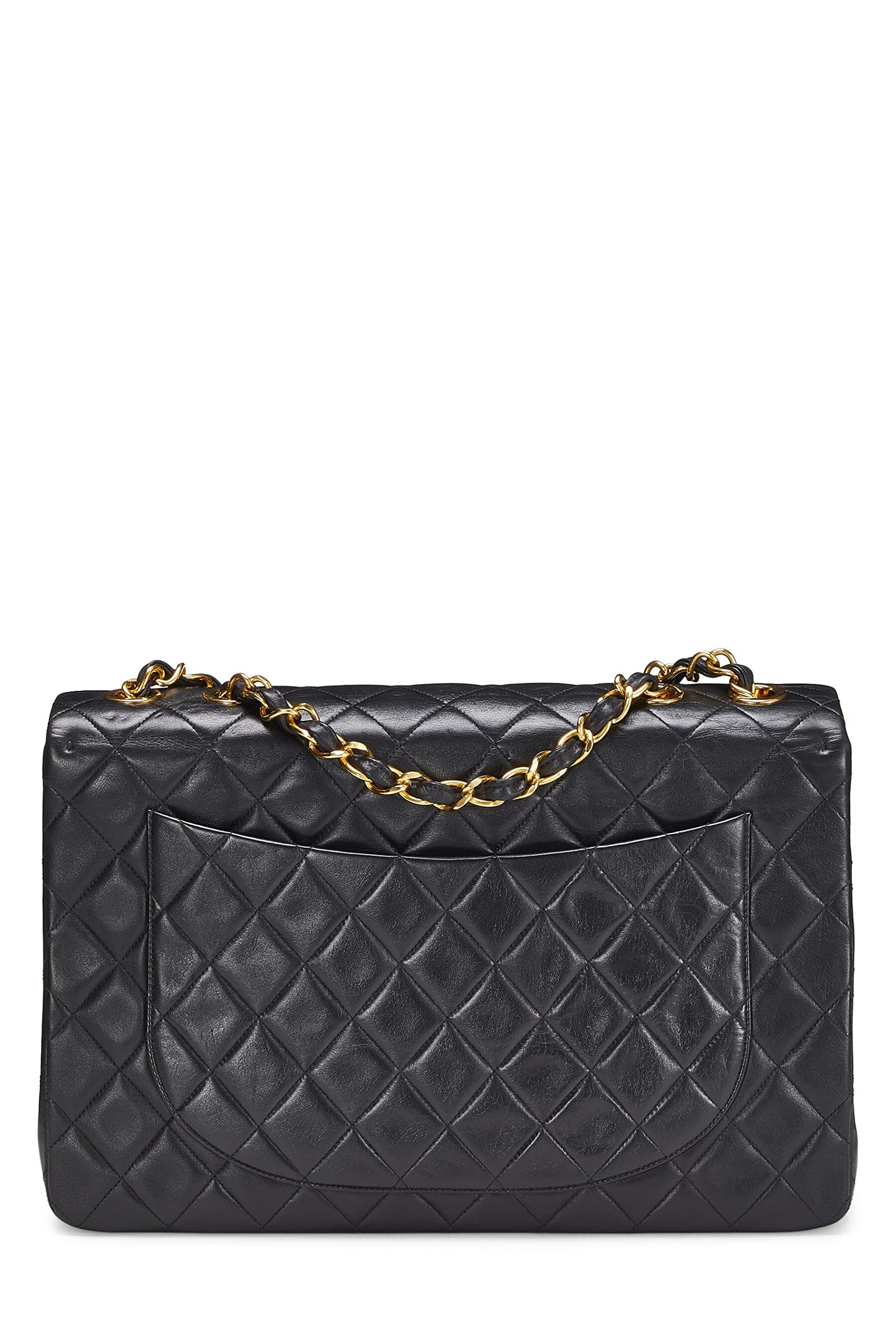 Chanel, Maxi sac à rabat demi-longueur en cuir d'agneau matelassé noir d'occasion, noir