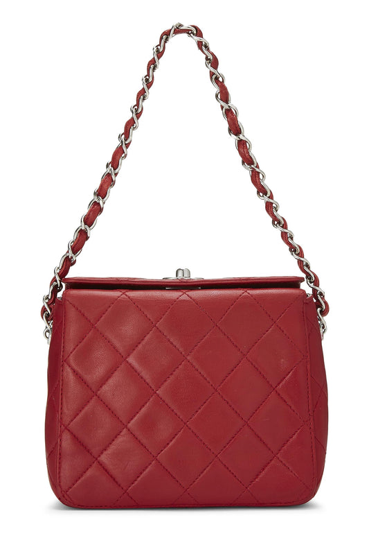 Chanel, Mini sac à main en cuir d'agneau matelassé rouge d'occasion, rouge