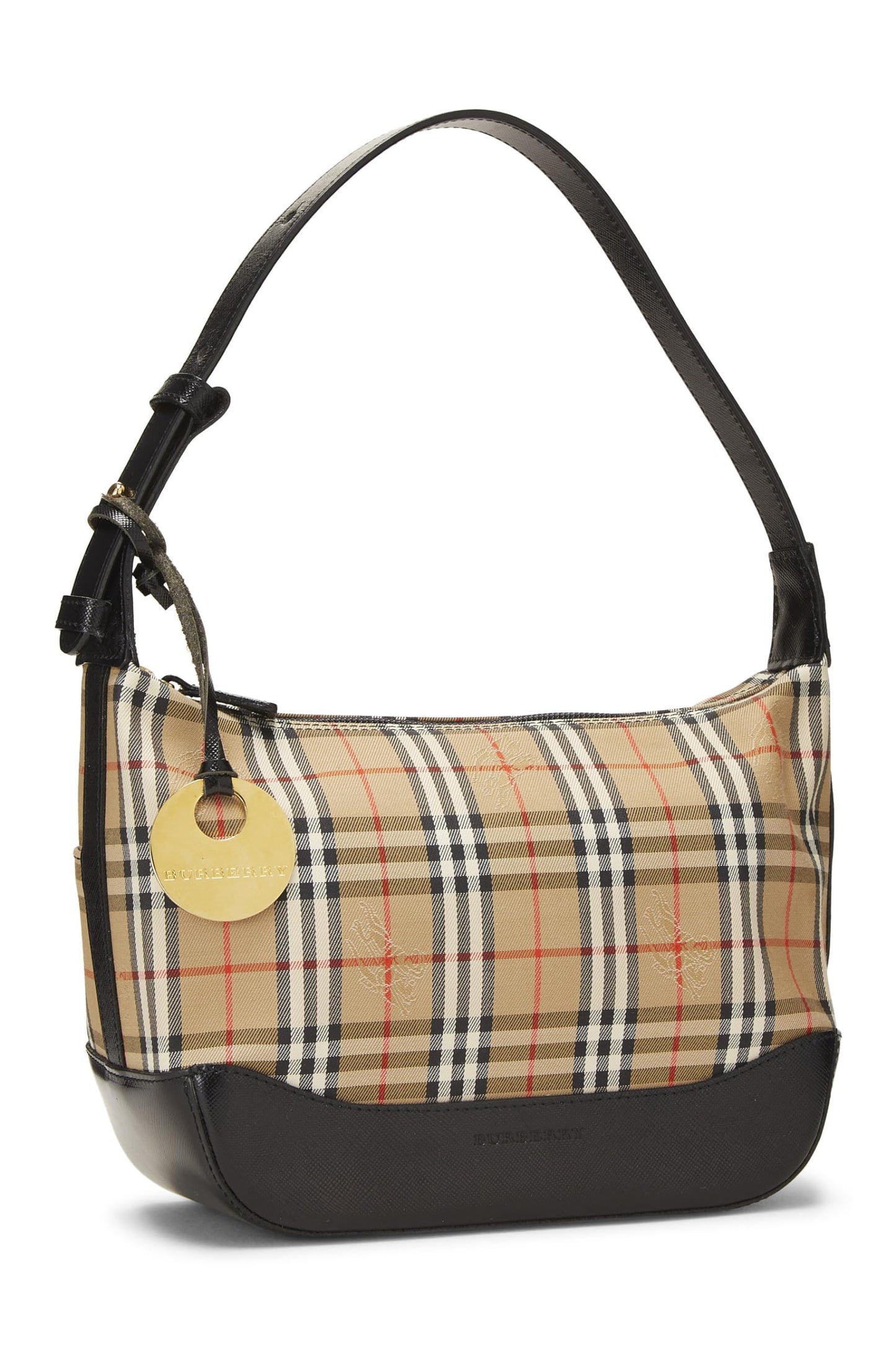 Burberry, Bolso de hombro pequeño de lona Haymarket negro Pre-Loved, Negro