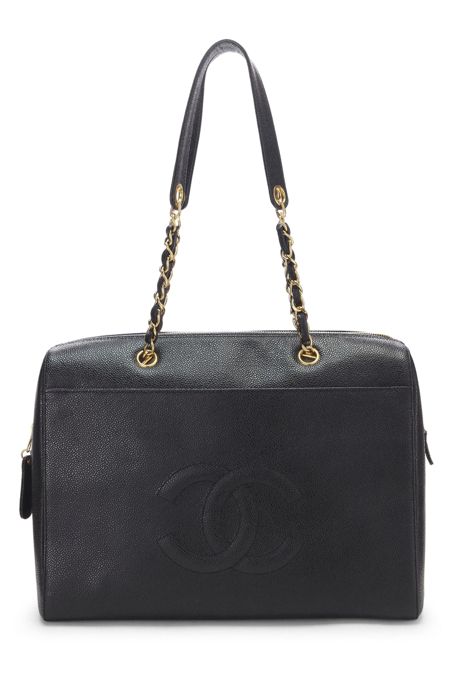 Chanel, petit sac fourre-tout zippé Black Caviar d'occasion, noir