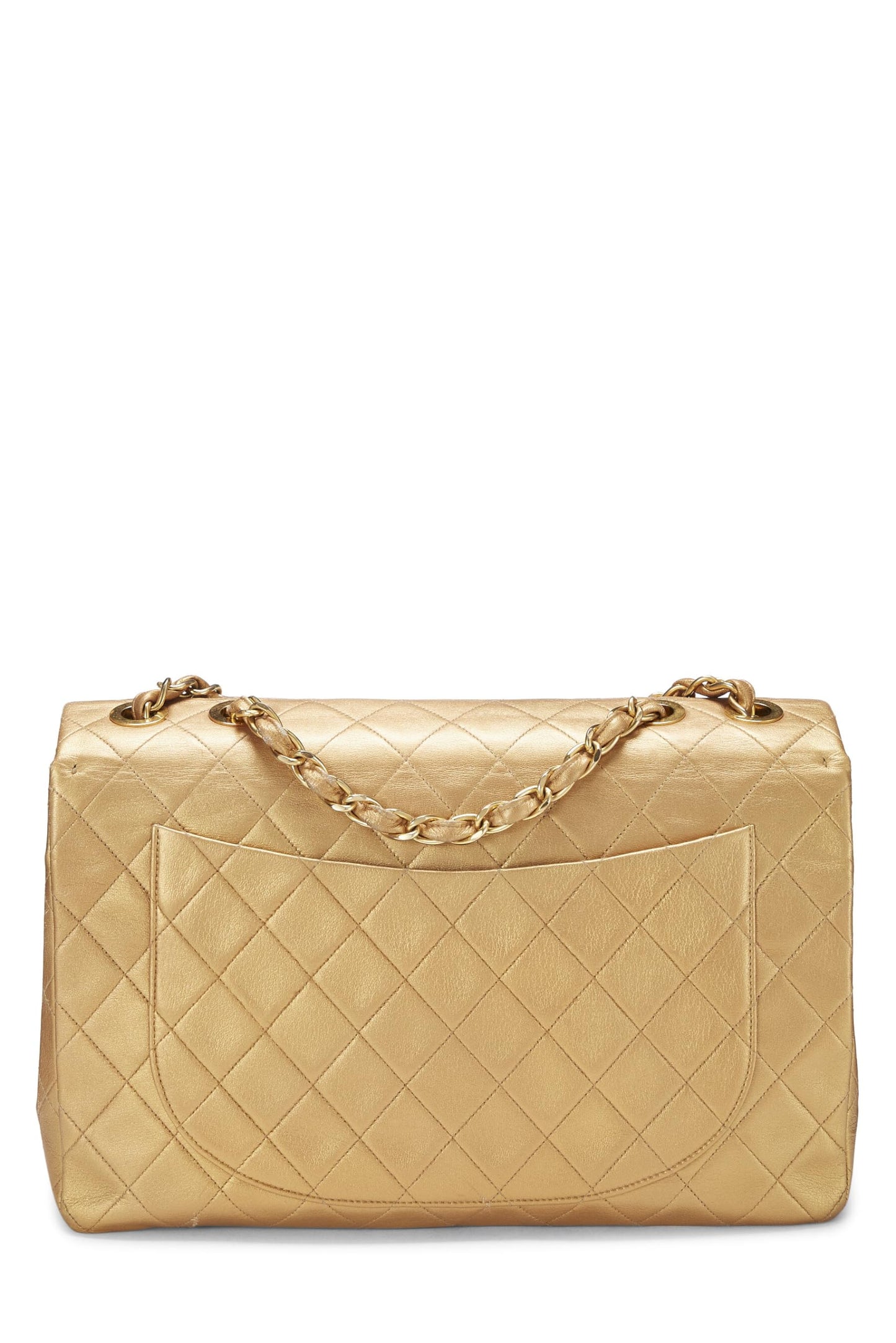 Chanel, Pre-Loved Gold Quilted Lambskin Half Flap Jumbo, Gold