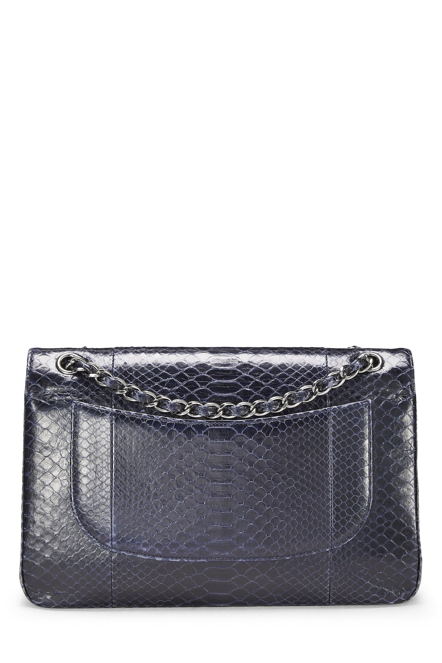 Chanel, Pre-Loved Navy Python New Classic Jumbo con doble solapa, Azul marino