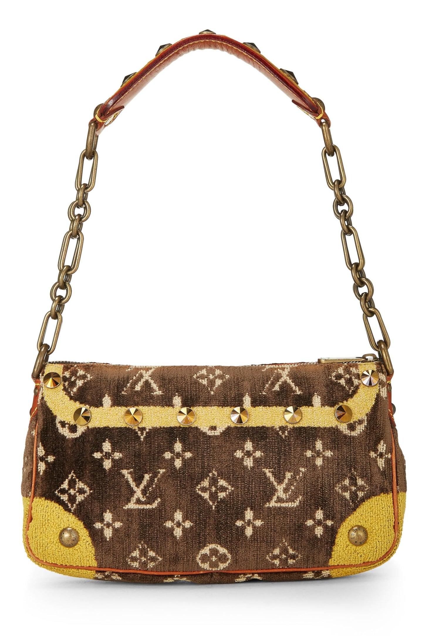 Louis Vuitton, Pochette Trompe L'oeil en Velours Marron et Jaune d'occasion, Accessoires, Marron