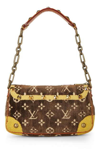 Louis Vuitton, Pre-Loved Brown & Yellow Velour Trompe L'oeil Pochette Accessories, Brown