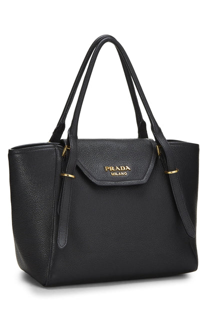 Prada, Pre-Loved Black Vitello Daino Convertible Top Handle Tote, Black