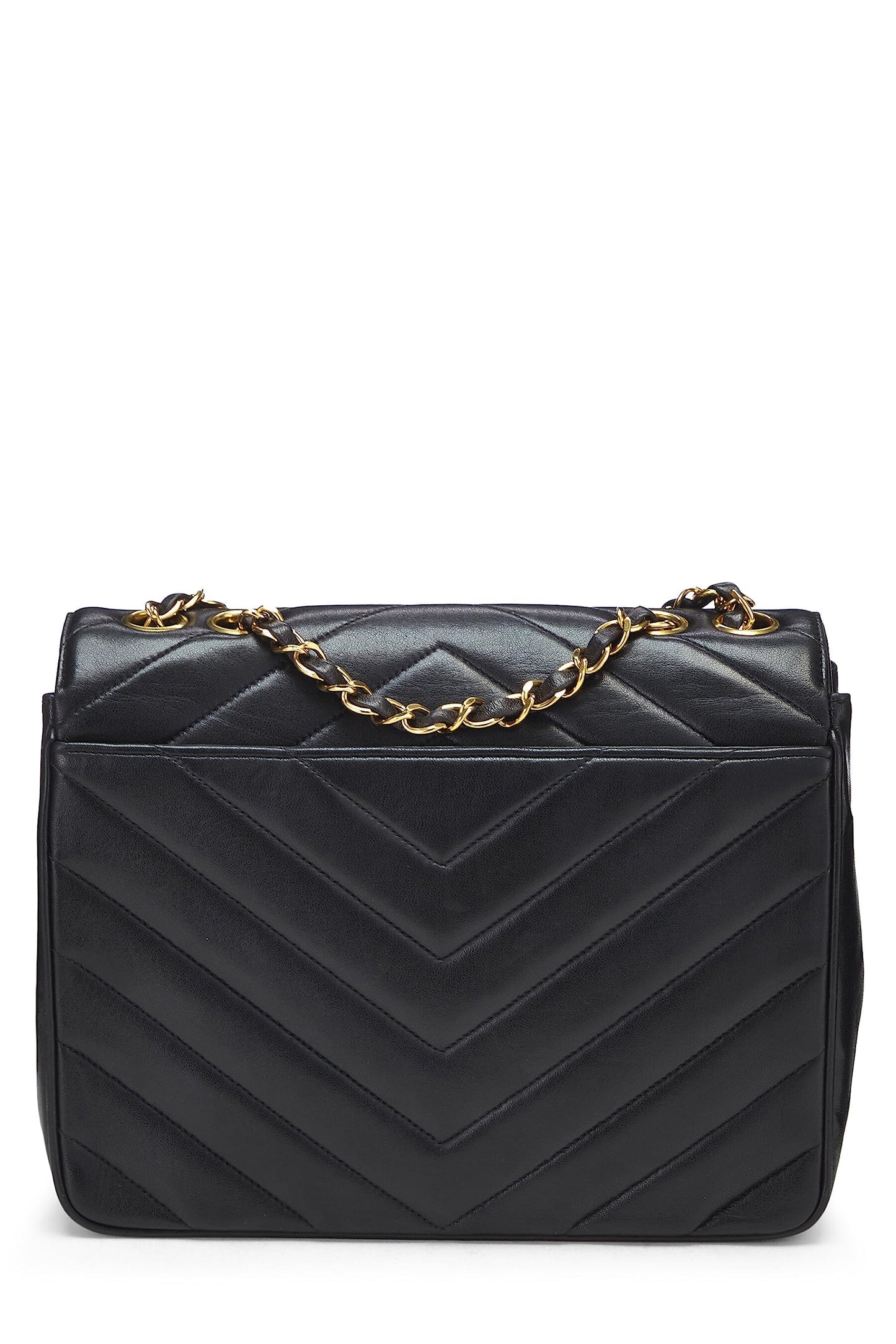 Chanel, petite enveloppe à rabat en cuir d'agneau noir à chevrons d'occasion, noir