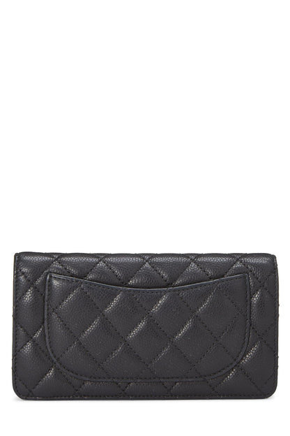 Chanel, portefeuille à rabat long matelassé noir Caviar d'occasion, noir