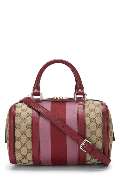 Gucci, Bolso Boston pequeño con tribanda de lona GG original rojo Pre-Loved, Rojo