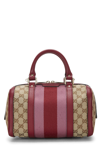 Gucci, Bolso Boston pequeño con tribanda de lona GG original rojo Pre-Loved, Rojo