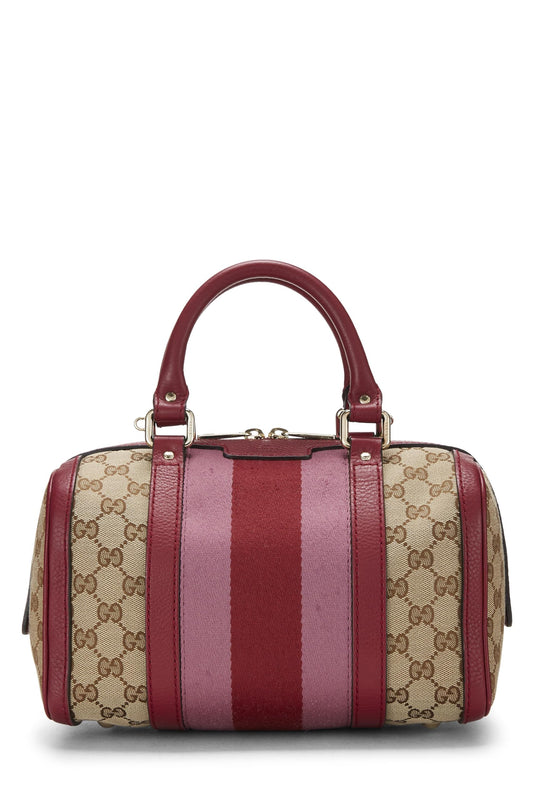 Gucci, Pre-Loved Red Original GG Canvas Web Boston Bag Small, Red