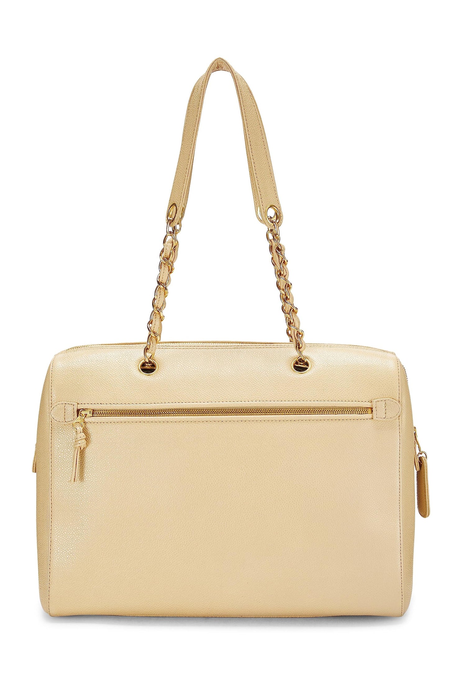 Chanel, petit sac fourre-tout zippé beige caviar d'occasion, beige