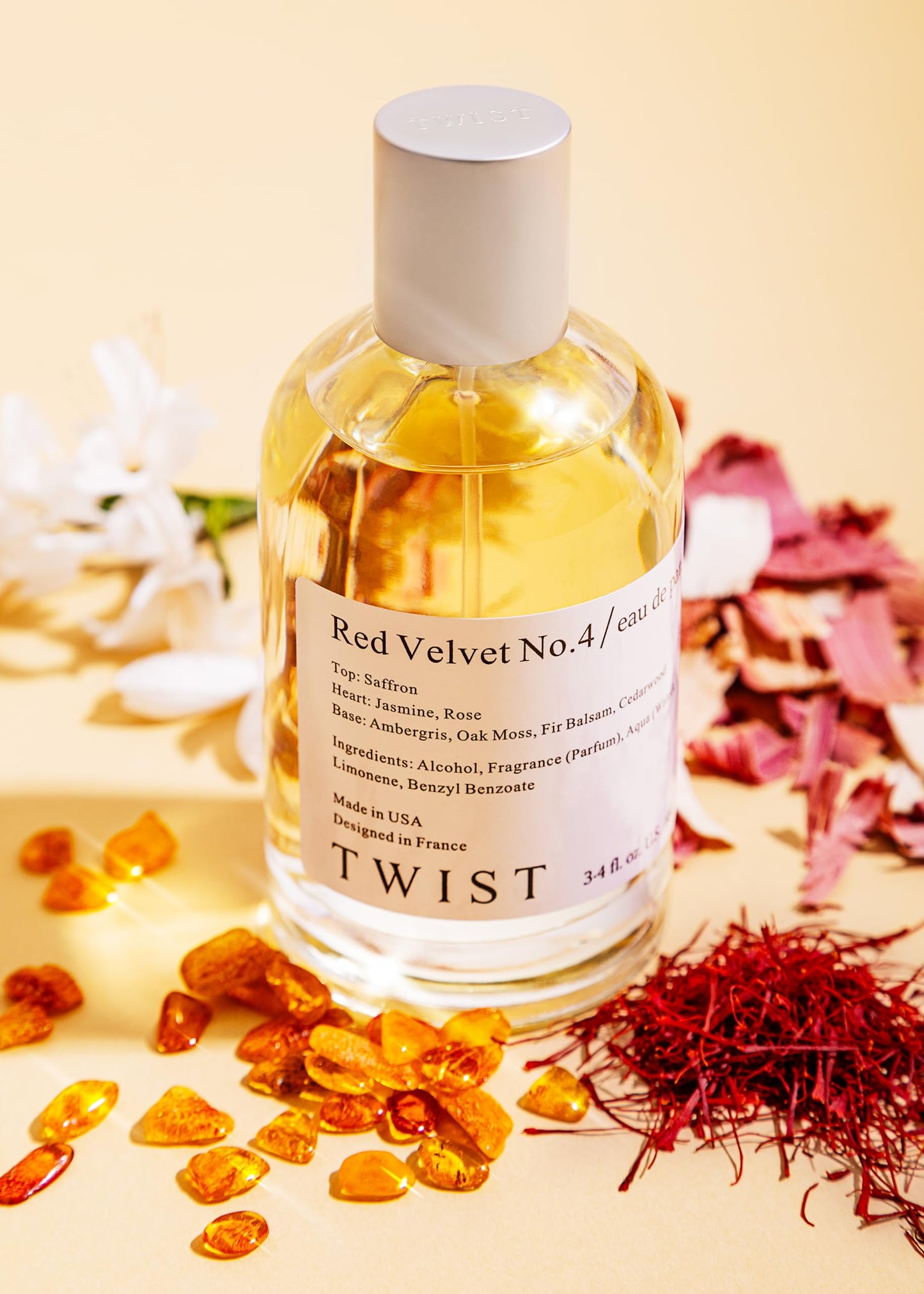 Twist - Red Velvet No. 4 - Eau De Parfum Inspirée de MFK Baccarat Rouge 540, Parfum Longue Durée Pour Femme &amp; Homme, Sans Paraben, Végétalien, Ingrédients Clean, Unisexe - Spray 100 ml | 3,4 fl. oz.