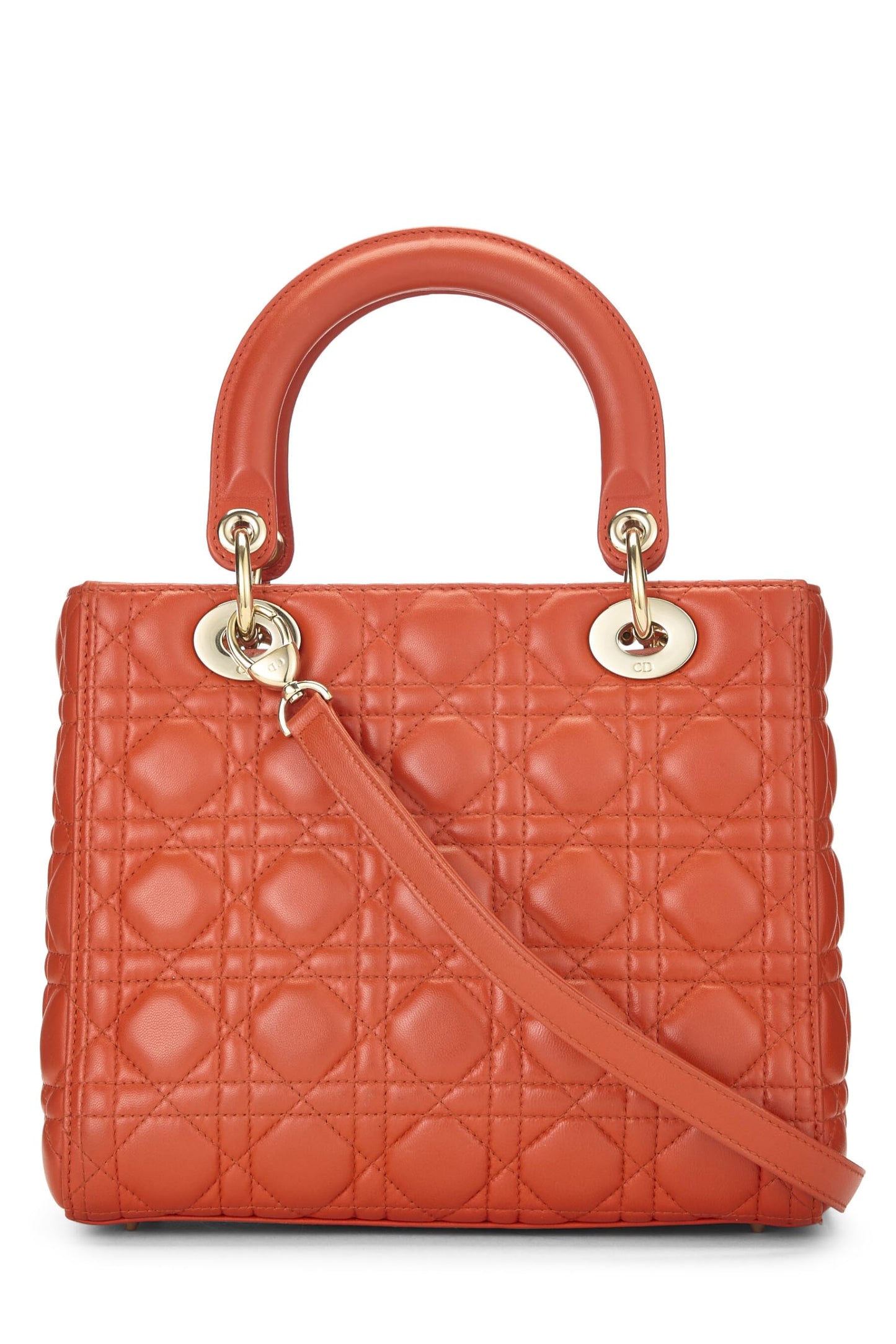 Dior, Pre-Loved Orange Cannage Quilted Lambskin Lady Dior Medium, Orange