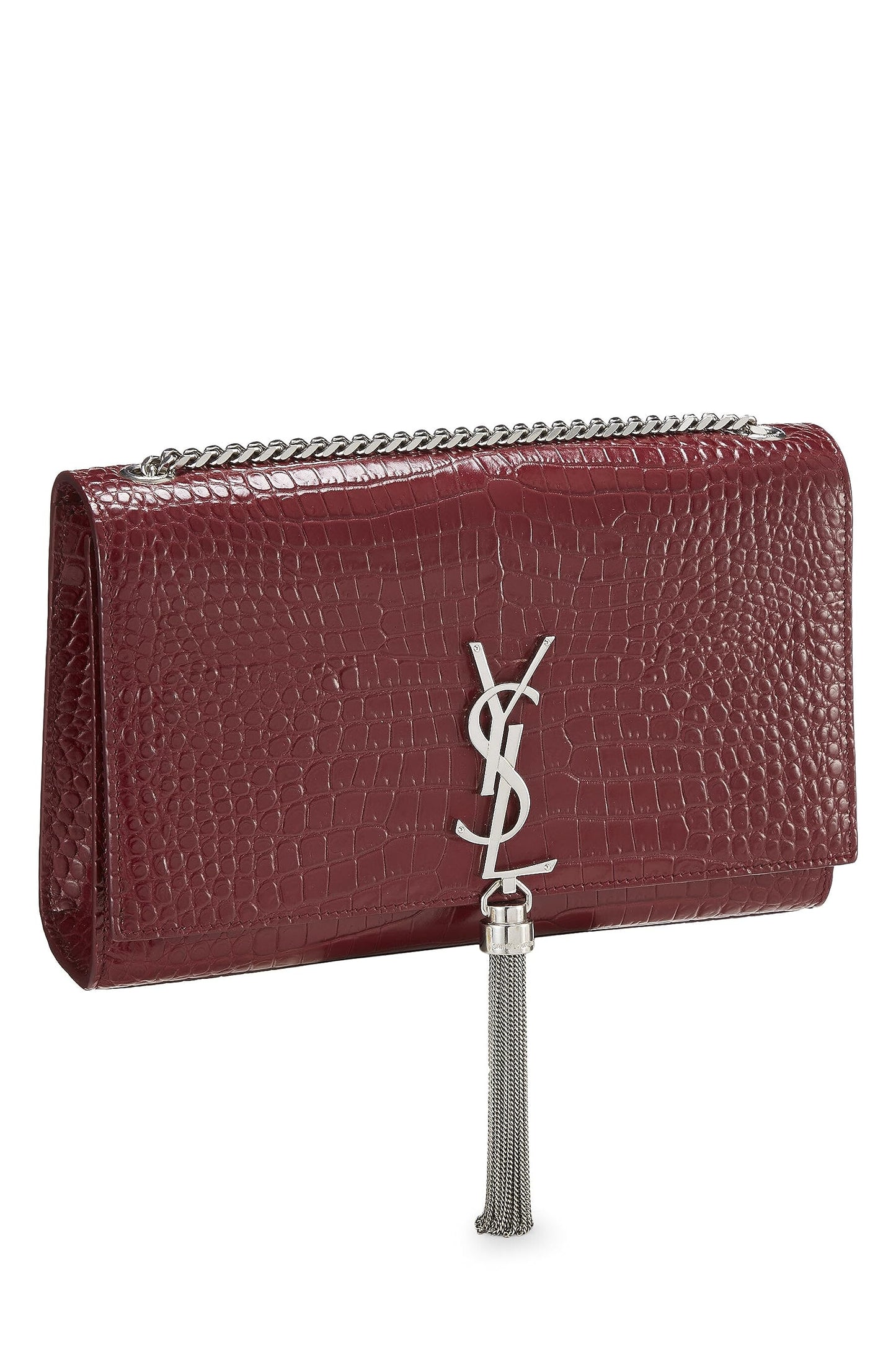 Yves Saint Laurent, Kate Tassel Medium en crocodile gaufré bordeaux d'occasion, bordeaux