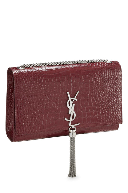 Yves Saint Laurent, Pre-Loved Burgundy Embossed Crocodile Kate Tassel Medium, Burgundy