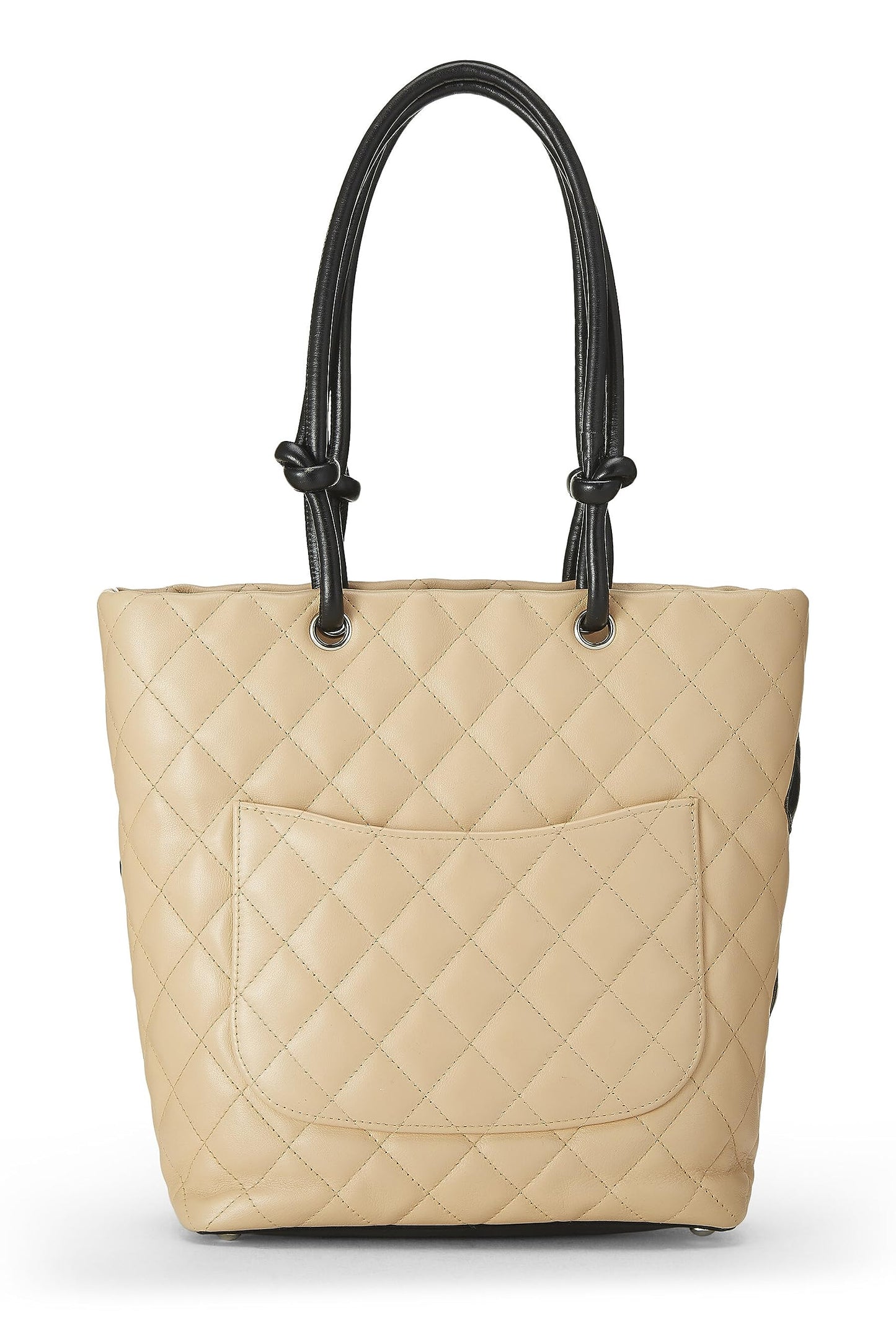 Chanel, sac cabas Cambon en cuir de veau matelassé beige d'occasion, petit modèle, beige