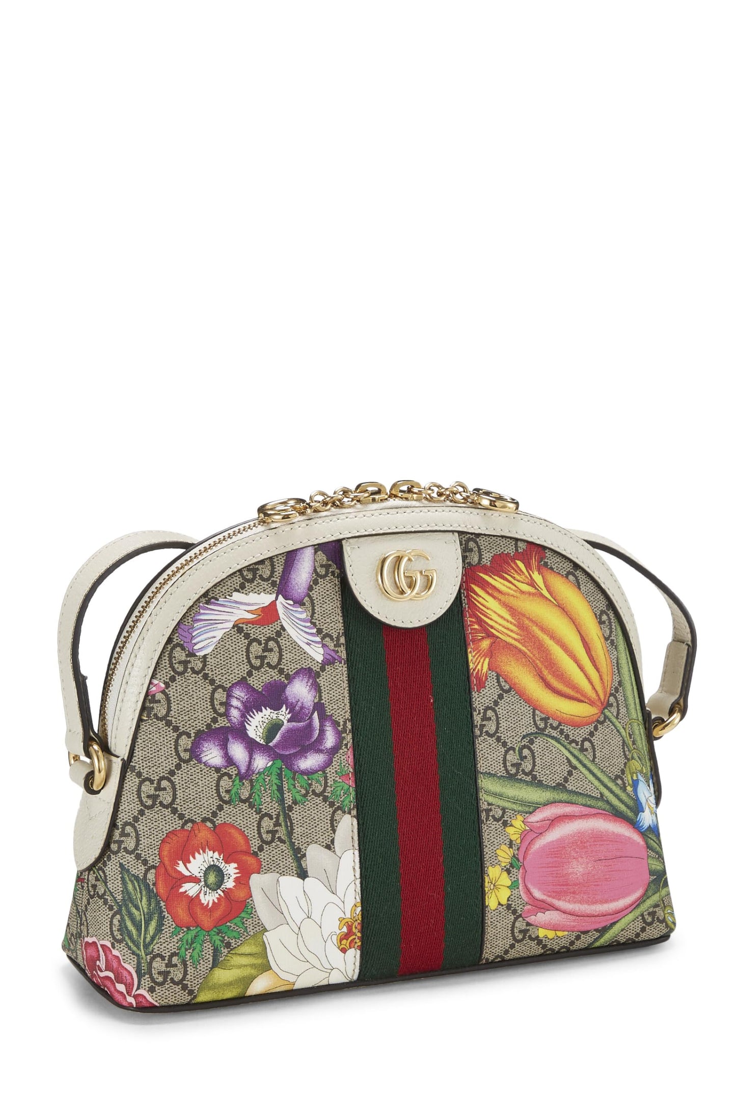 Gucci, Pre-Loved White Original GG Supreme Ophidia Flora Dome Shoulder Bag Small, White