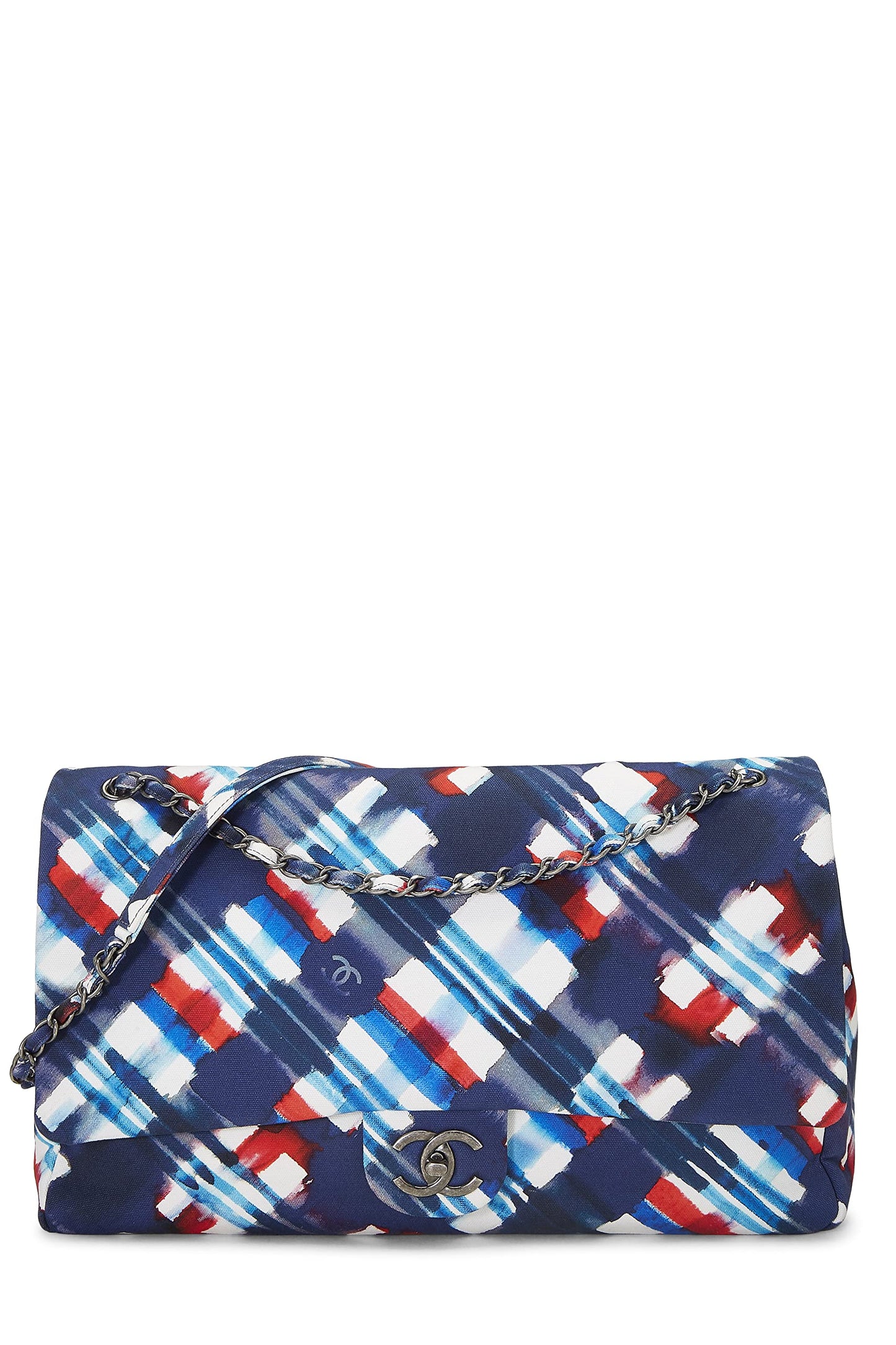 Chanel, Pre-Loved Multicolor Plaid Canvas Airplane Flap Bag XXL, Multi