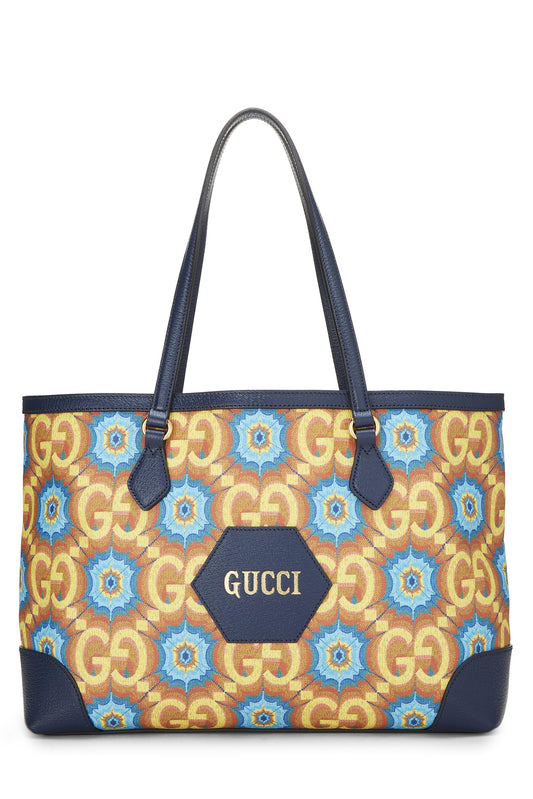 Gucci, Pre-Loved Navy Coated Canvas Kaleidoscope Ophidia Tote, Navy