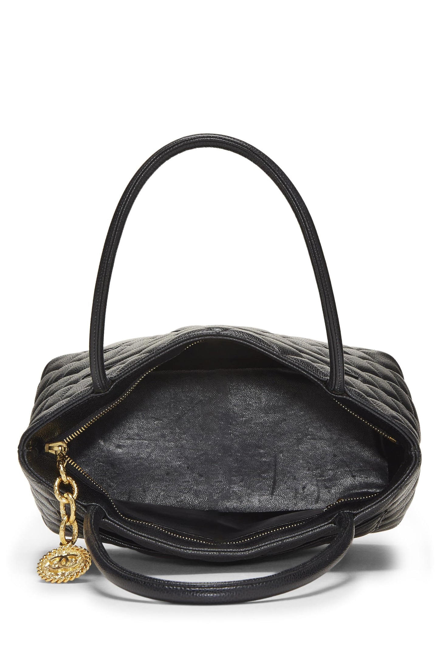 Chanel, Bolso tote con medallón de caviar acolchado negro Pre-Loved, Negro