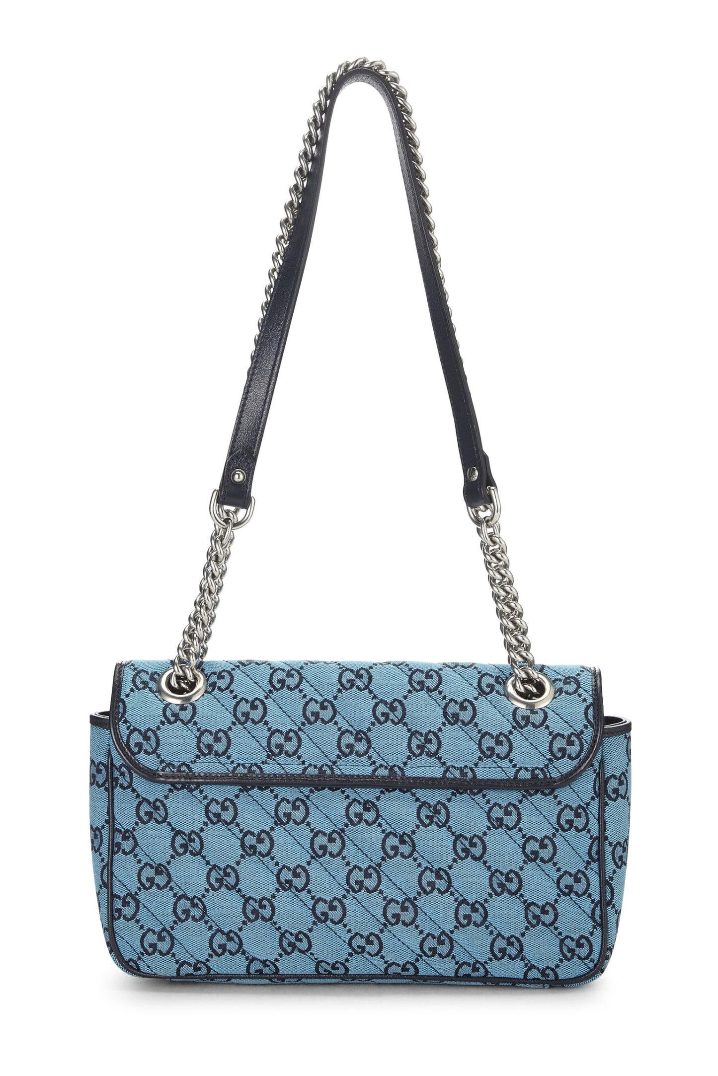 Gucci, sac à bandoulière Marmont en toile GG bleue d'occasion, petit modèle, bleu