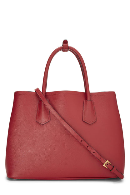 Prada, sac double moyen en saffiano rouge d'occasion, rouge