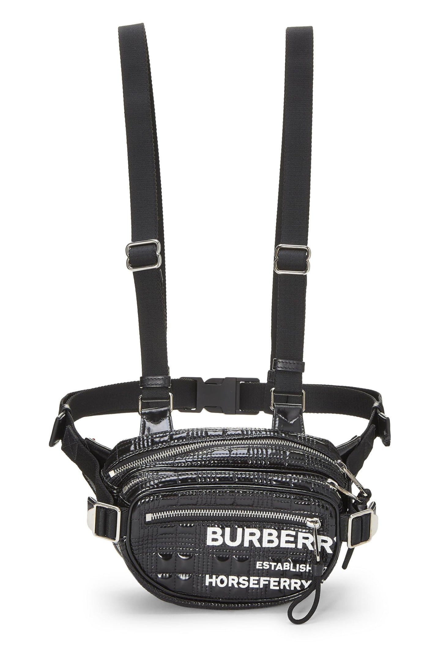 Burberry, Riñonera Horseferry Cannon de lona revestida negra Pre-Loved, Negro