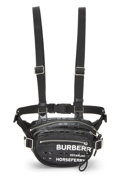 Burberry, Pre-Loved Black Coated Canvas Horseferry Cannon Belt Bag, Black