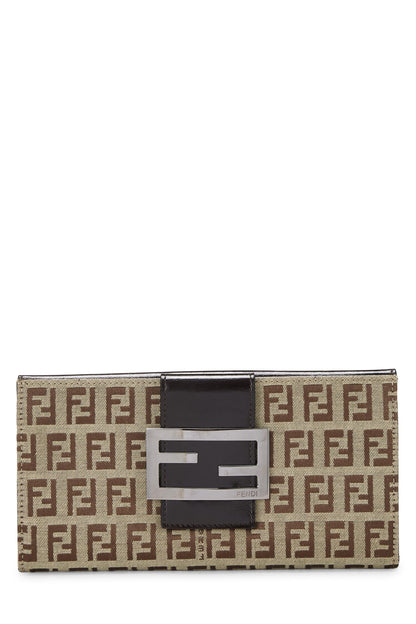 Fendi, Pre-Loved Brown Zucchino Canvas Long Wallet, Brown