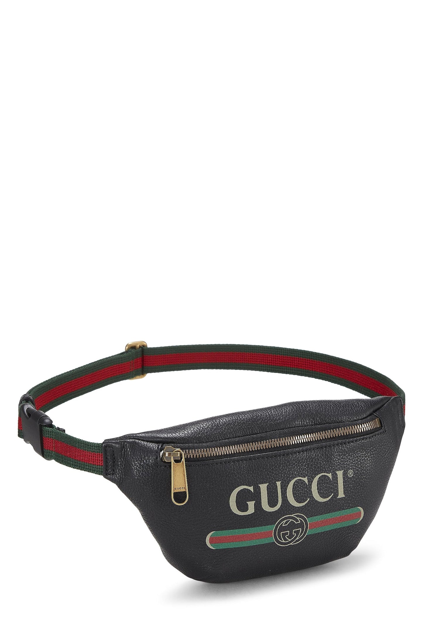 Gucci, Pre-Loved Black Leather Logo Print Belt Bag Small, Black